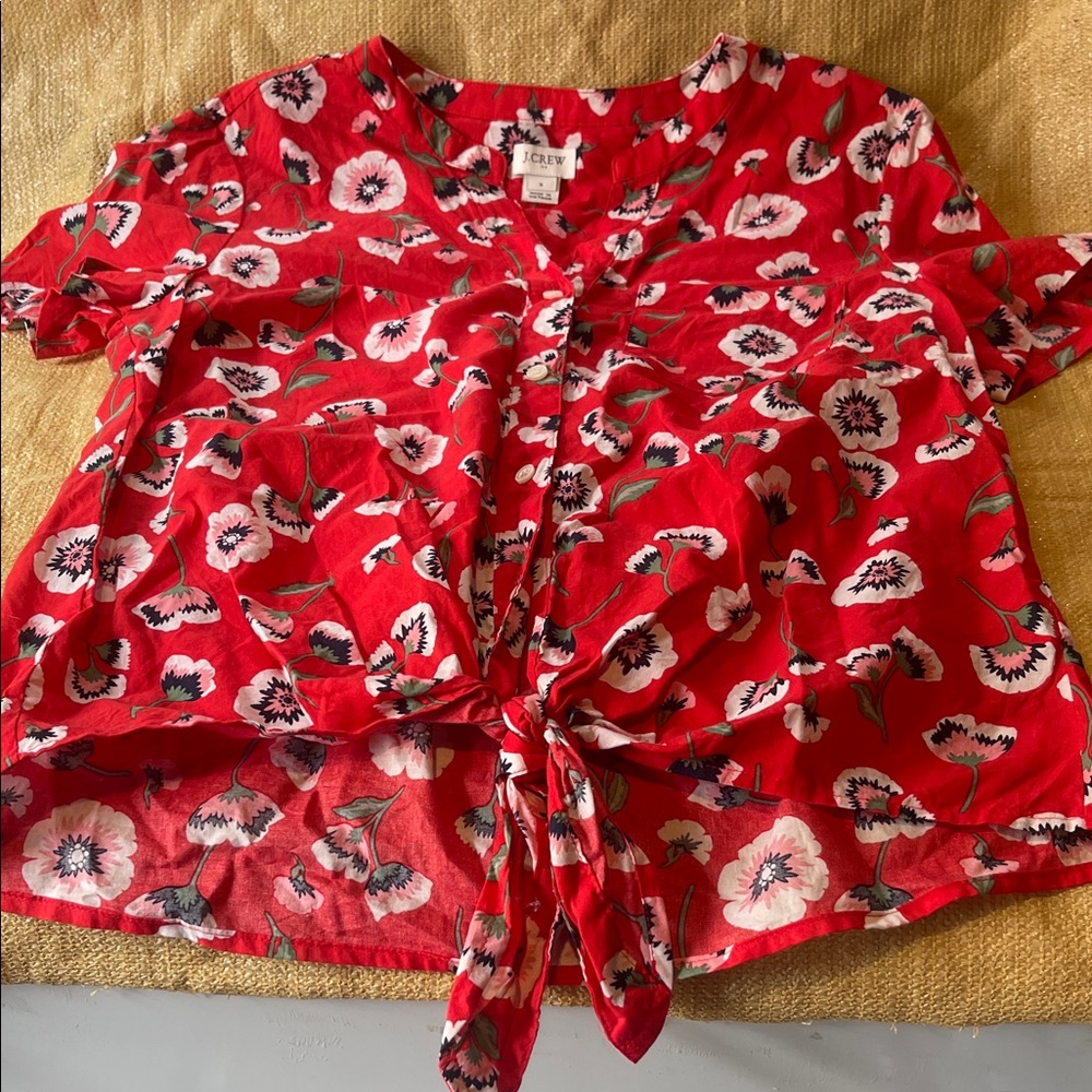 J. Crew Red Floral Blouse